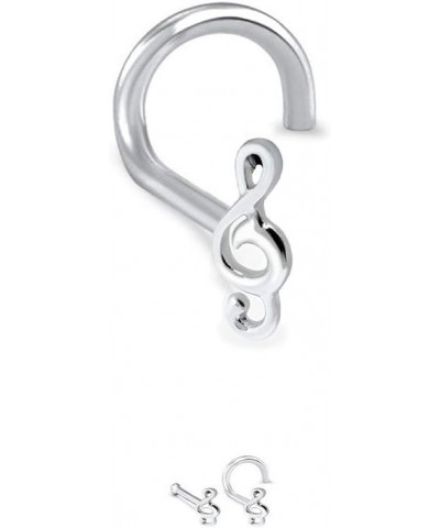 925 Sterling Silver Nose Ring Straight, L Bend, or Nose Bone Treble Clef Music Note 22G Bone $10.19 Body Jewelry