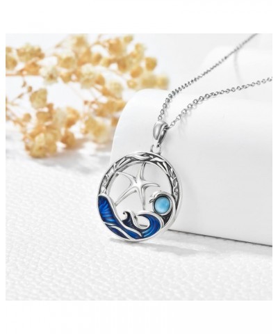 Natural Larimar Turtle Dolphin Necklace Sterling Silver Pendant Ocean Jewelry Birthday Gifts for Women C-Starfish $29.14 Neck...