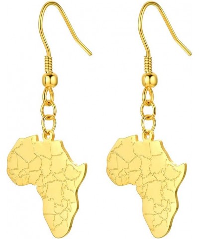 316L Stainless Steel Africa Map Design Earrings, Black/18K Gold Plated, Minimalist Dangle Earrings Statement Jewelry, Come Gi...