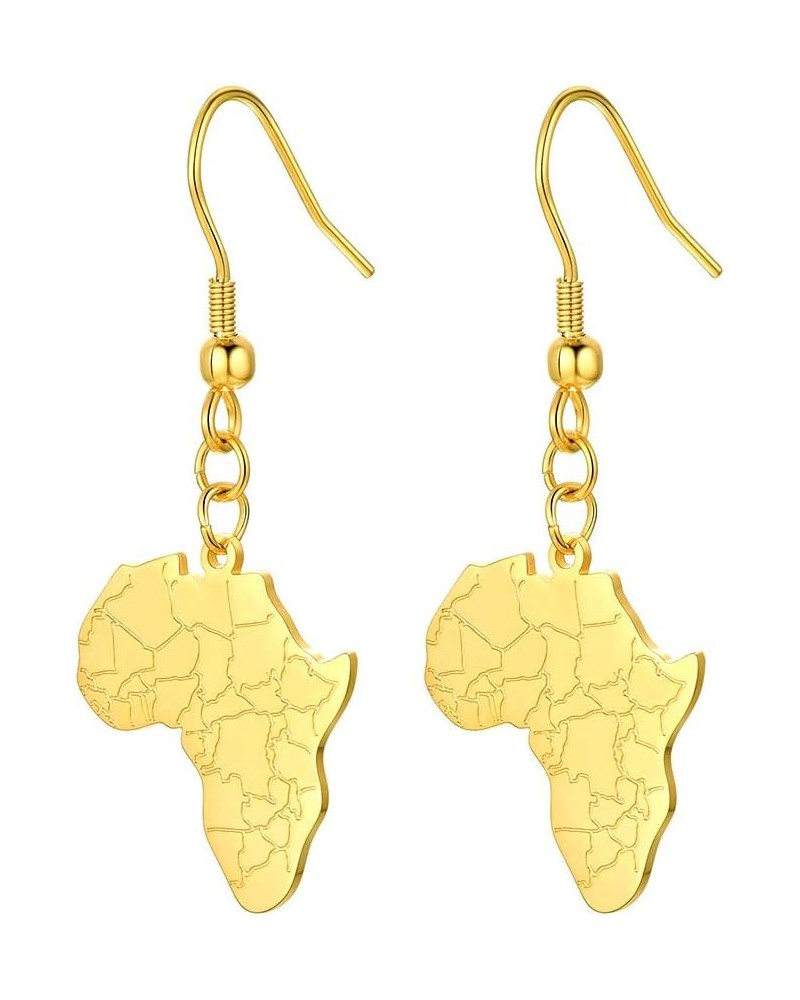 316L Stainless Steel Africa Map Design Earrings, Black/18K Gold Plated, Minimalist Dangle Earrings Statement Jewelry, Come Gi...