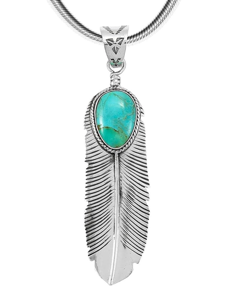 Turquoise Feather Pendant Necklace in Sterling Silver 925 & Genuine Turquoise (20" Length) LARGE Turquoise $34.56 Necklaces