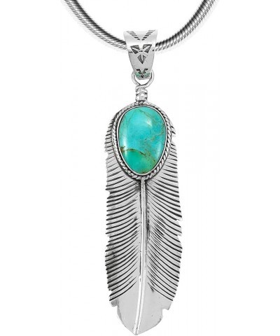 Turquoise Feather Pendant Necklace in Sterling Silver 925 & Genuine Turquoise (20" Length) LARGE Turquoise $34.56 Necklaces