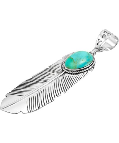 Turquoise Feather Pendant Necklace in Sterling Silver 925 & Genuine Turquoise (20" Length) LARGE Turquoise $34.56 Necklaces