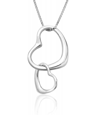 Sterling Silver Two Linked Open Hearts Necklace Pendant with 18" Box Chain $9.61 Necklaces