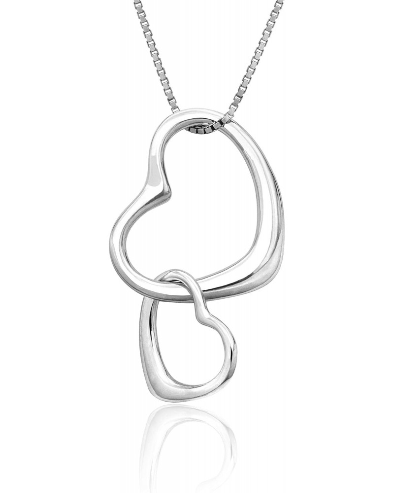 Sterling Silver Two Linked Open Hearts Necklace Pendant with 18" Box Chain $9.61 Necklaces