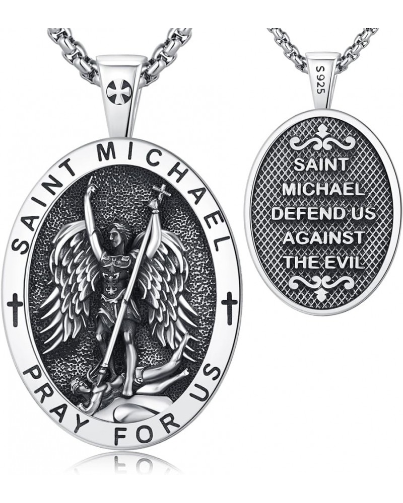 925 Sterling Silver Saint Michael Medal Necklace Jude/St Christopher/Joseph/Virgin Mary Archangel Protect Us Medal Amulet Pen...