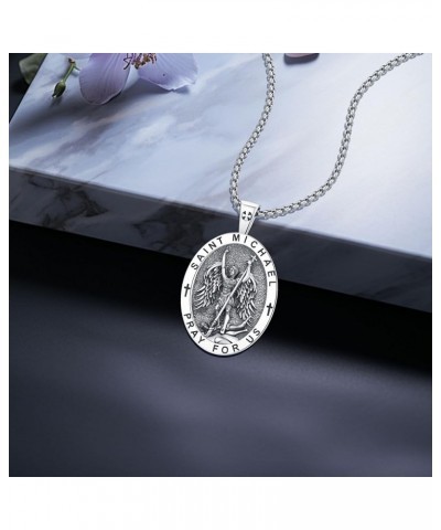 925 Sterling Silver Saint Michael Medal Necklace Jude/St Christopher/Joseph/Virgin Mary Archangel Protect Us Medal Amulet Pen...