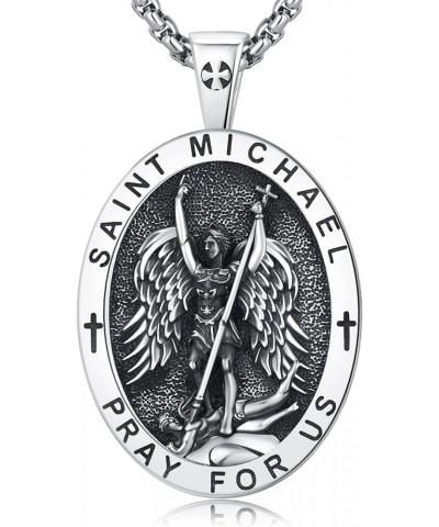 925 Sterling Silver Saint Michael Medal Necklace Jude/St Christopher/Joseph/Virgin Mary Archangel Protect Us Medal Amulet Pen...