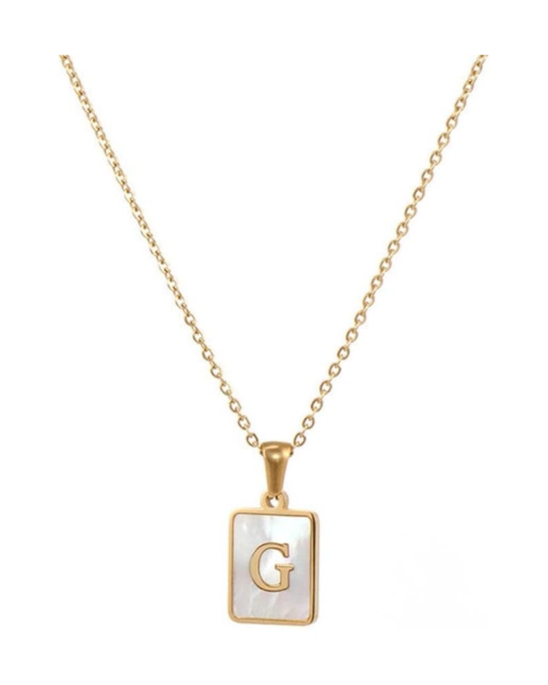 18K Gold Stainless Steel Letter A to Z Initial Necklace Natural White Mother of Pearl Pendant Necklace G $9.66 Necklaces