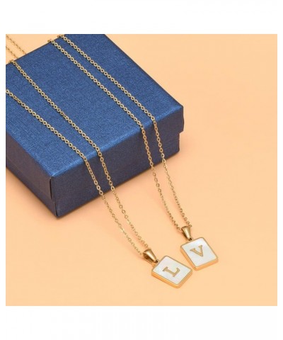 18K Gold Stainless Steel Letter A to Z Initial Necklace Natural White Mother of Pearl Pendant Necklace G $9.66 Necklaces