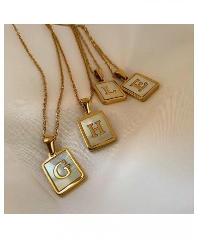 18K Gold Stainless Steel Letter A to Z Initial Necklace Natural White Mother of Pearl Pendant Necklace G $9.66 Necklaces