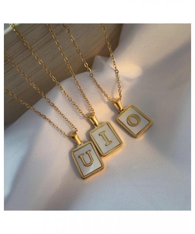 18K Gold Stainless Steel Letter A to Z Initial Necklace Natural White Mother of Pearl Pendant Necklace G $9.66 Necklaces