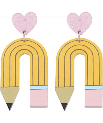 Pencil Earrings Teacher Earrings for Women Teen Girls Funny Printed Pencil Acrylic Stud Earrings Handmade Statement Pencil Da...