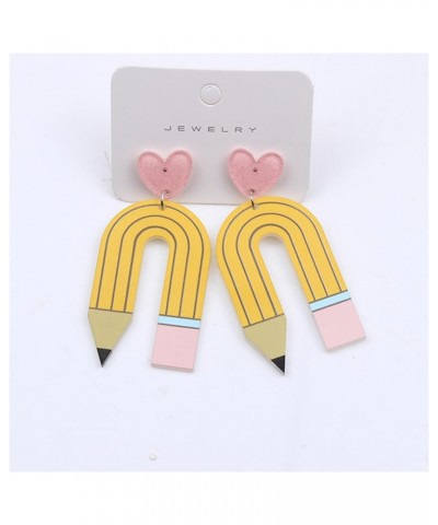 Pencil Earrings Teacher Earrings for Women Teen Girls Funny Printed Pencil Acrylic Stud Earrings Handmade Statement Pencil Da...