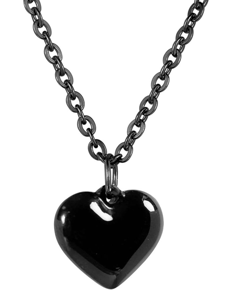 Stainless Steel Pendant Necklace for Women Heart Charms Link Chains 23" Length Lobster Clasp A3: Black $10.06 Necklaces