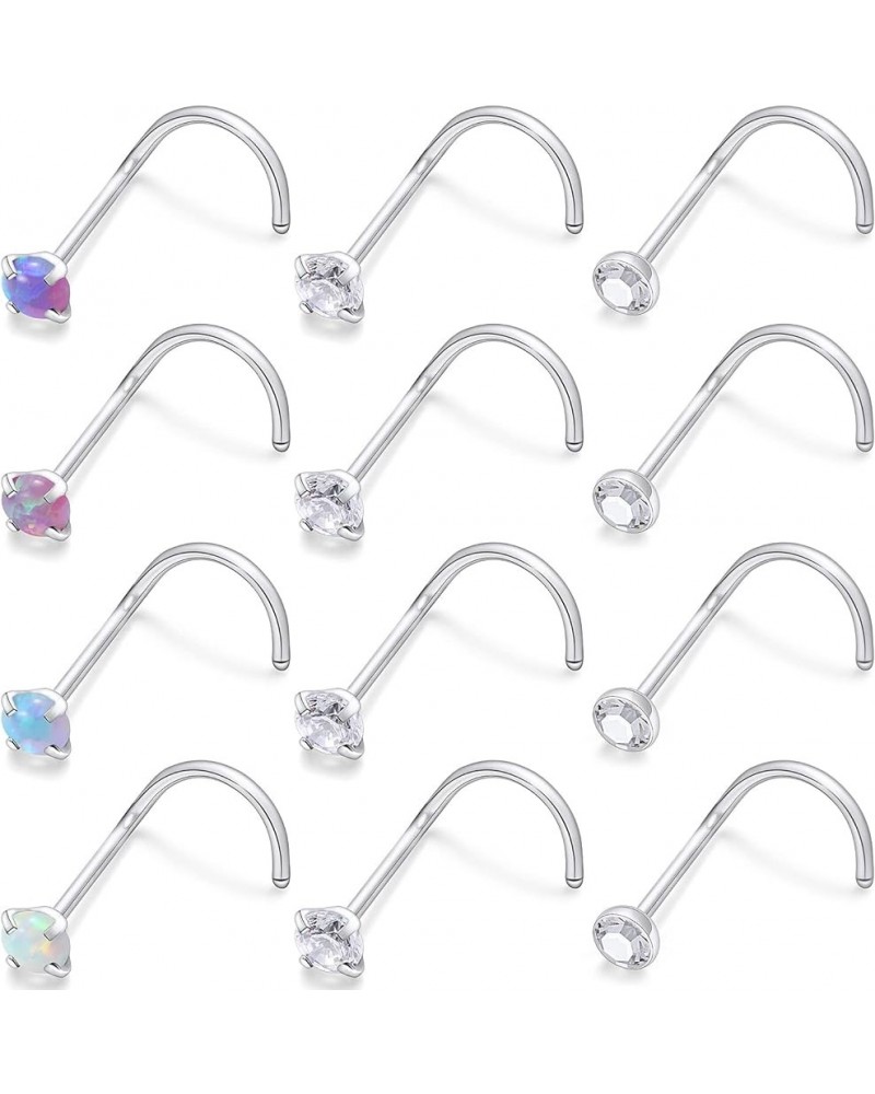 18G 20G 22G Nose Rings Studs Surgical Steel Nose Stud Set 1.5mm 2mm 2.5mm 3mm Diamond Cubic Zirconia Opal Screw L Shaped Stra...