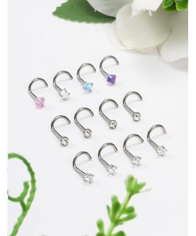 18G 20G 22G Nose Rings Studs Surgical Steel Nose Stud Set 1.5mm 2mm 2.5mm 3mm Diamond Cubic Zirconia Opal Screw L Shaped Stra...