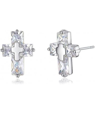 Cross Earrings, 925 Sterling Silver Earrings AAA+ Cubic Zirconia Tiny Cross Stud Earrings for Women & Girls White $5.60 Earrings