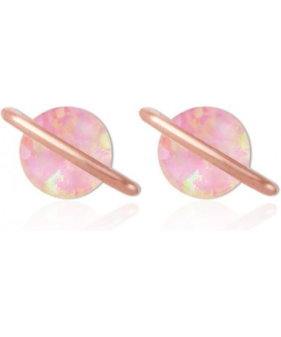 White Opal Planet Earrings Plated Brass Studs Pink Opal $11.52 Earrings