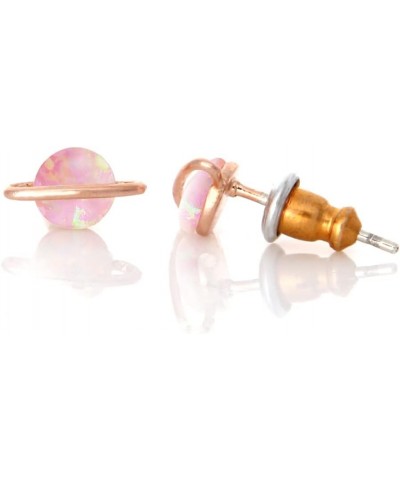 White Opal Planet Earrings Plated Brass Studs Pink Opal $11.52 Earrings