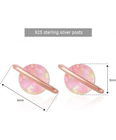 White Opal Planet Earrings Plated Brass Studs Pink Opal $11.52 Earrings