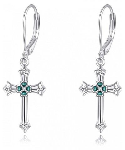 Celtic Cross Earrings Sterling Silver Irish Cross Drop Dangle Earrings Fashion Jewelry Gift for Women Girls Shamrock $15.84 E...