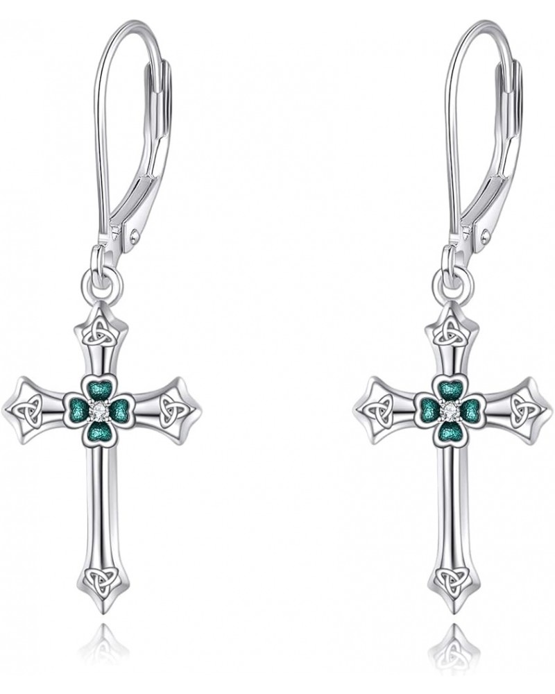 Celtic Cross Earrings Sterling Silver Irish Cross Drop Dangle Earrings Fashion Jewelry Gift for Women Girls Shamrock $15.84 E...