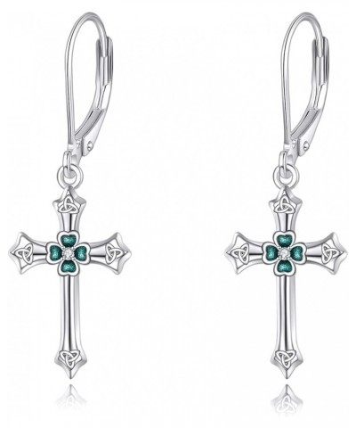 Celtic Cross Earrings Sterling Silver Irish Cross Drop Dangle Earrings Fashion Jewelry Gift for Women Girls Shamrock $15.84 E...