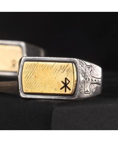 Two Tone 925 Sterling Silver Bind Runes Ring Viking Jewelry for Men Women Open and Adjustable Good Luck Symbol $27.25 Rings