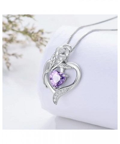 Birth Flower Necklace 925 Sterling Silver Birth Month Floral Heart Pendant Necklace with Crystal Birthstone Birthday Jewelry ...