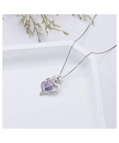 Birth Flower Necklace 925 Sterling Silver Birth Month Floral Heart Pendant Necklace with Crystal Birthstone Birthday Jewelry ...