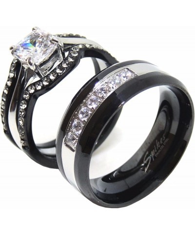 His Hers Couples Ring Set Womens Black Stainless Steel Promise Ring Mens 7 CZ Wedding Band Size Women's 05 Men's 11 $21.19 Sets