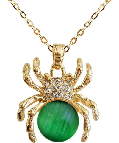 18k Gold Plated Opal Crystal Spider Pendant Necklace 16"+2 Deep Green $8.66 Necklaces