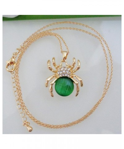 18k Gold Plated Opal Crystal Spider Pendant Necklace 16"+2 Deep Green $8.66 Necklaces