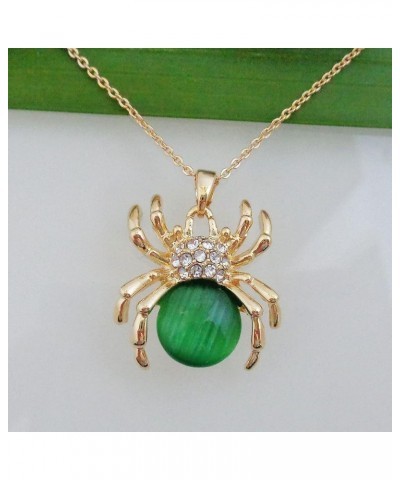 18k Gold Plated Opal Crystal Spider Pendant Necklace 16"+2 Deep Green $8.66 Necklaces