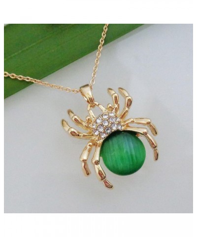 18k Gold Plated Opal Crystal Spider Pendant Necklace 16"+2 Deep Green $8.66 Necklaces