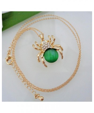 18k Gold Plated Opal Crystal Spider Pendant Necklace 16"+2 Deep Green $8.66 Necklaces