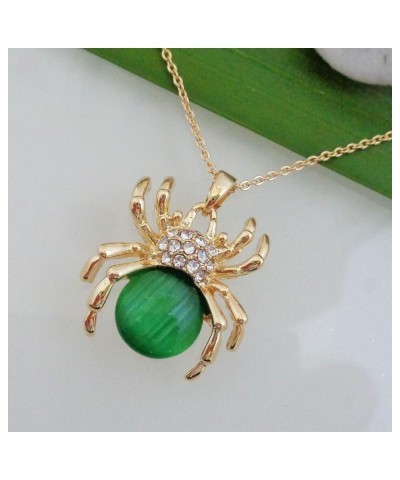 18k Gold Plated Opal Crystal Spider Pendant Necklace 16"+2 Deep Green $8.66 Necklaces