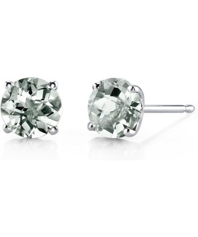 Solid 14K White Gold Genuine Green Amethyst Solitaire Stud Earrings for Women, Hypoallergenic 1.50 Carats total Round Shape A...