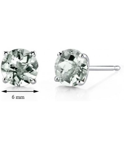 Solid 14K White Gold Genuine Green Amethyst Solitaire Stud Earrings for Women, Hypoallergenic 1.50 Carats total Round Shape A...