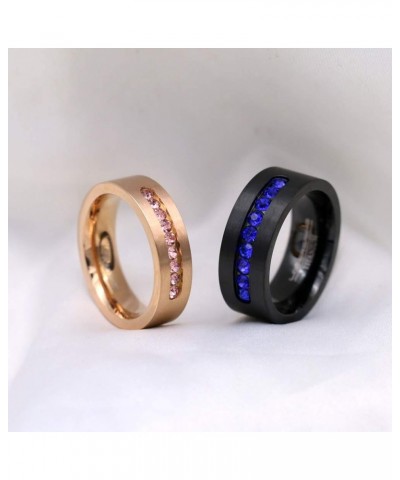 Two Rings Couple Rings Black Rose Gold Plated Titanium Steel Blue Cz Mens Wedding Band Pink Cz Womens Wedding Ring women's si...