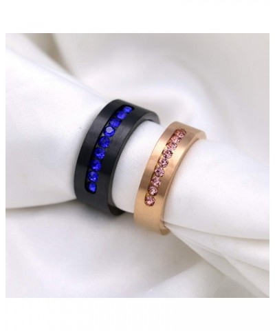 Two Rings Couple Rings Black Rose Gold Plated Titanium Steel Blue Cz Mens Wedding Band Pink Cz Womens Wedding Ring women's si...