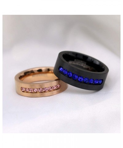 Two Rings Couple Rings Black Rose Gold Plated Titanium Steel Blue Cz Mens Wedding Band Pink Cz Womens Wedding Ring women's si...