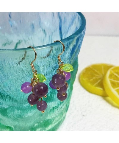 Simulated Fruit Earrings Creative Cute Fruit Pendant Earrings Purple Cyan Grape Strawberry Peach Earrings Handmade Cute Tasse...