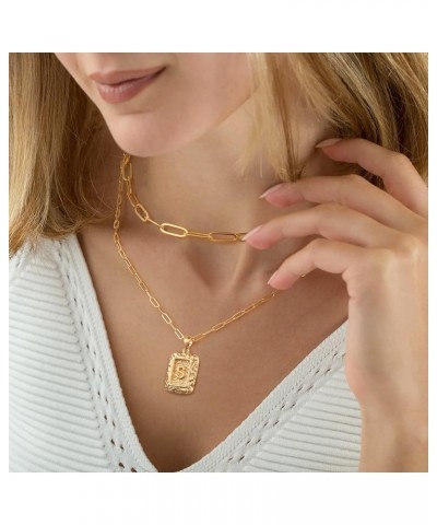 Layered Gold Initial Necklaces for Women, 14K Gold Plated Paperclip Link Chain Necklace for Women Gold Simple Square Letter P...