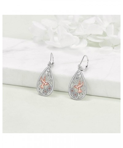 S925 Sterling Silver Filigree Teardrop Leverback Earrings for Women Rose Flower Sunflower Hummingbird Bee Dangle Earrings for...