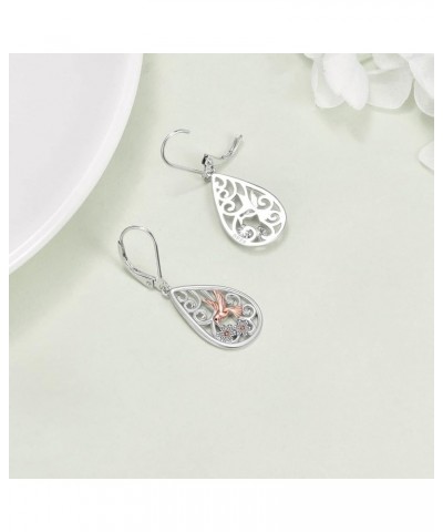 S925 Sterling Silver Filigree Teardrop Leverback Earrings for Women Rose Flower Sunflower Hummingbird Bee Dangle Earrings for...