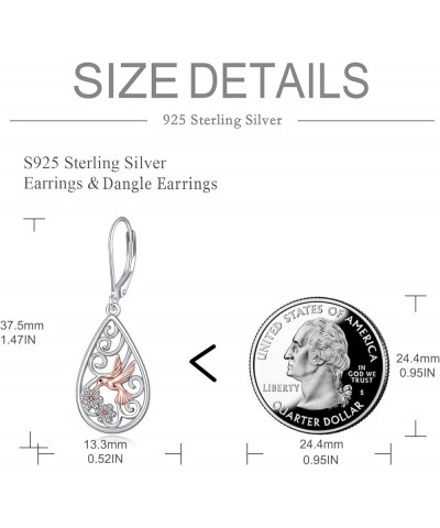 S925 Sterling Silver Filigree Teardrop Leverback Earrings for Women Rose Flower Sunflower Hummingbird Bee Dangle Earrings for...