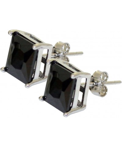 Black Cubic Zirconia Princess Cut Stud Earrings on 925 Sterling Silver Rhodium Plated Sizes 4mm-8mm 4x4 $8.64 Earrings