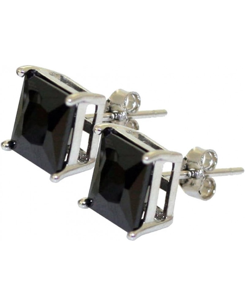 Black Cubic Zirconia Princess Cut Stud Earrings on 925 Sterling Silver Rhodium Plated Sizes 4mm-8mm 4x4 $8.64 Earrings